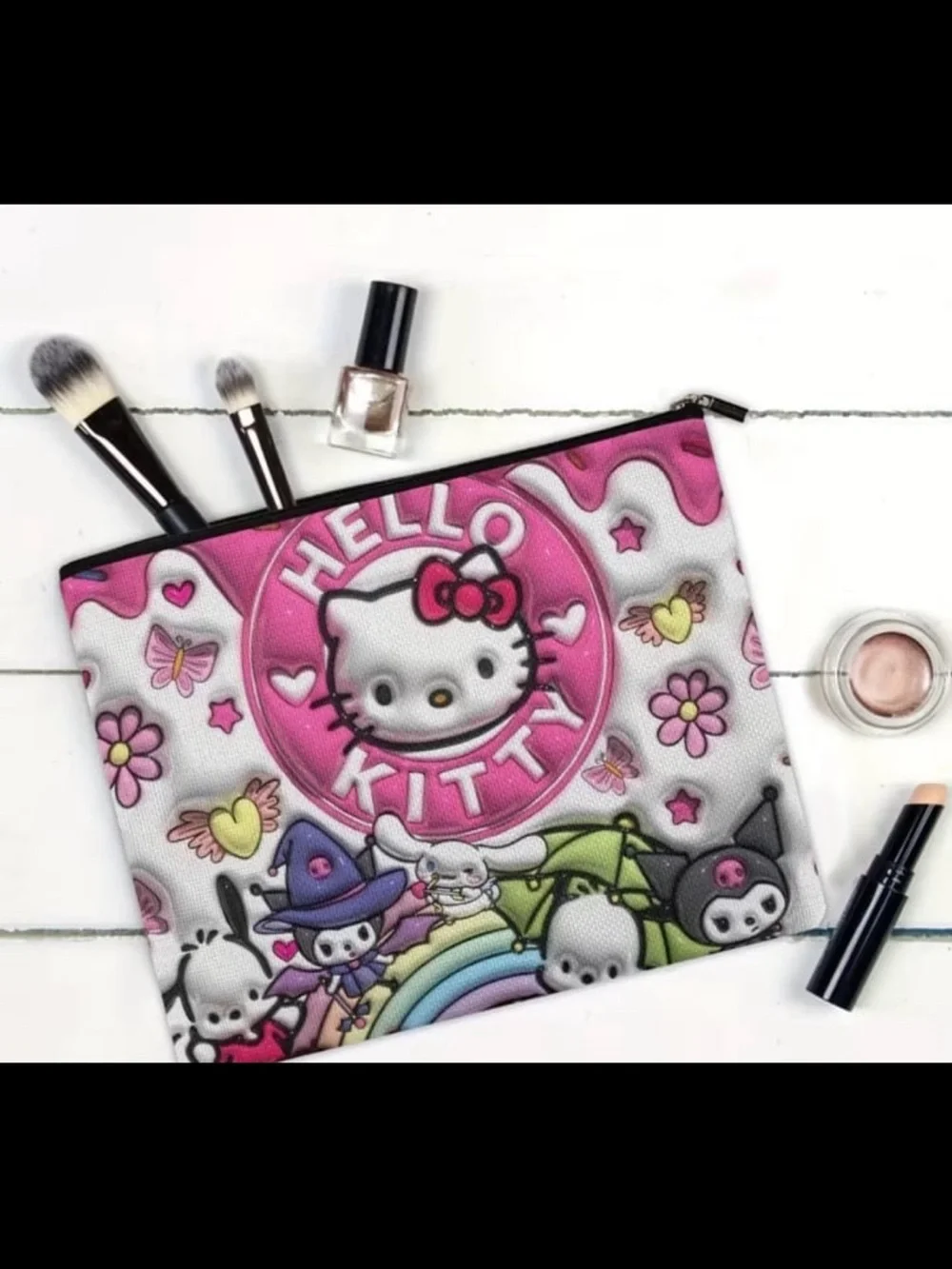 New! Bag of Hello Kitty Large Capacity Cosmetic Bag. Cute Design. 8.9” x 6.5”.